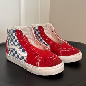 Vans High Top Kids Red and Blue Checkered Shoes